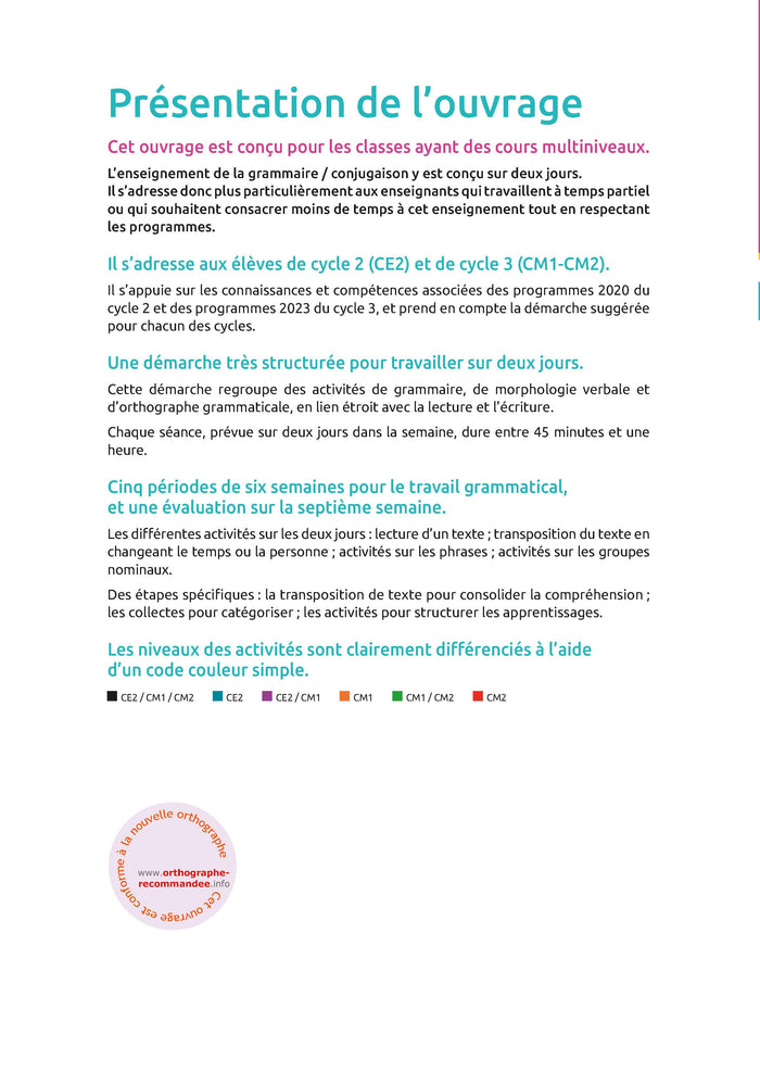 La grammaire ritualisée sur 2 jours