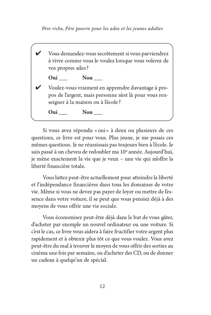 Père riche, père pauvre pour les ados et les jeunes adultes