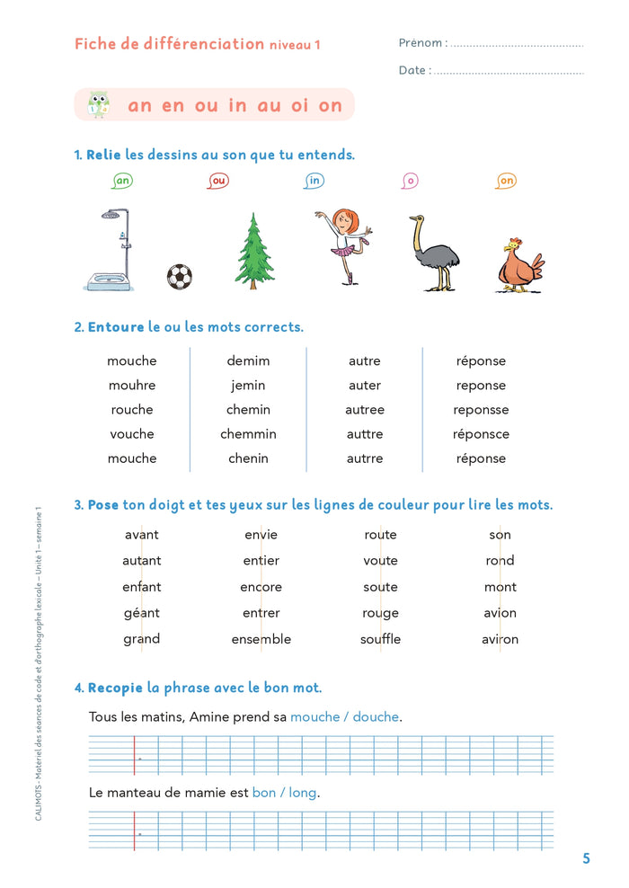 Calimots CE1 - Fichier de différenciation de code