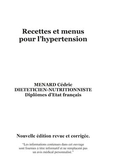 Recettes et menus pour l'hypertension.