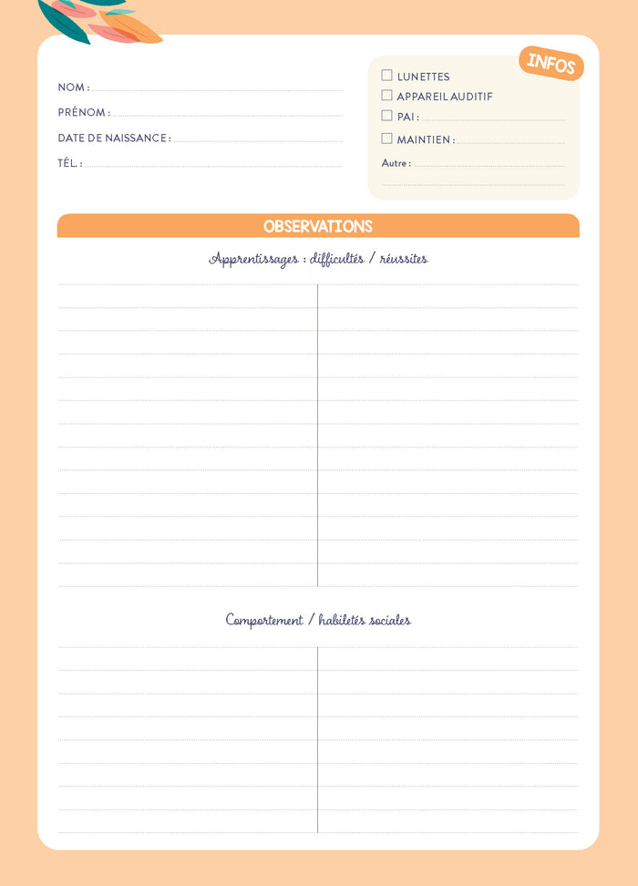 Mon cahier de suivi des élèves - Maternelle Elementaires