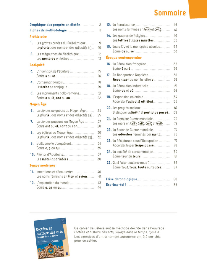 Dictées et histoire des arts CM - Voyage dans le temps - cahier de l'élève
