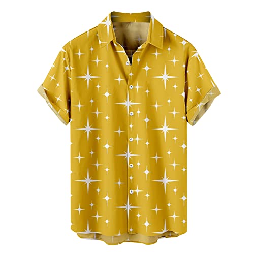 Chemise Homme Manches Courtes Robe Chemise Manches Courtes Homme Lâche, Décontractée Imprimé Hawaïen Plage Chemises Boutons Décontracté, citronier, 3XL