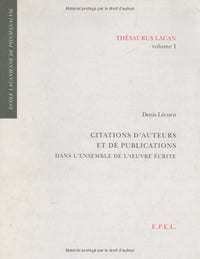 Thesaurus Lacan Volume 1