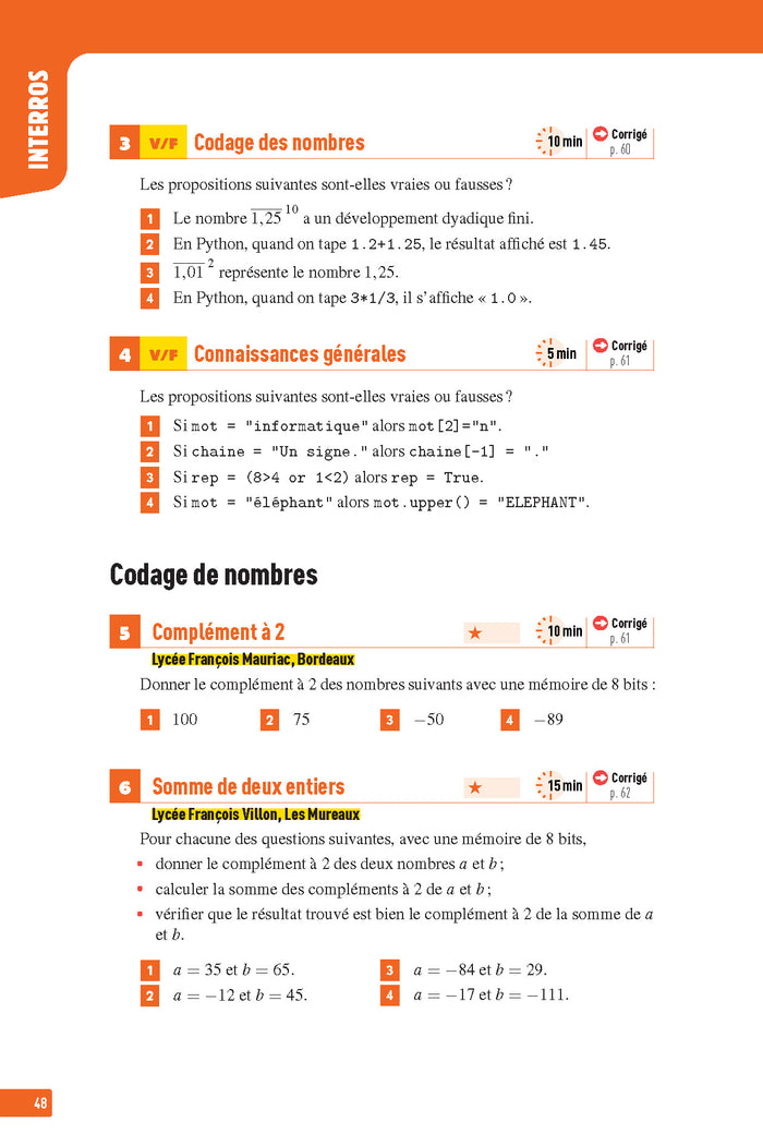Interros des Lycées Numérique et Sciences Informatiques 1re