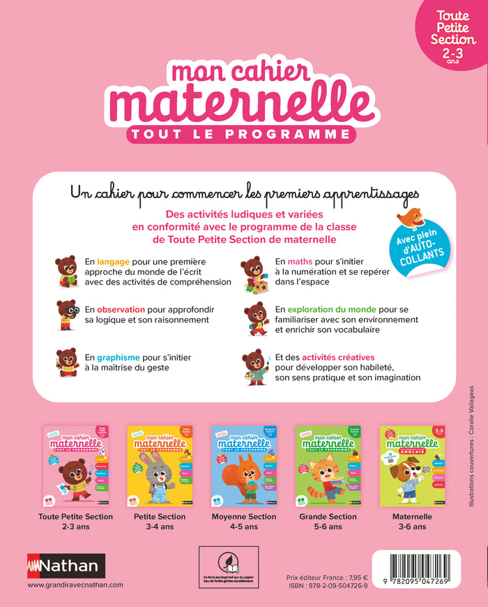 Mon cahier maternelle Toute Petite Section 2-3 ans