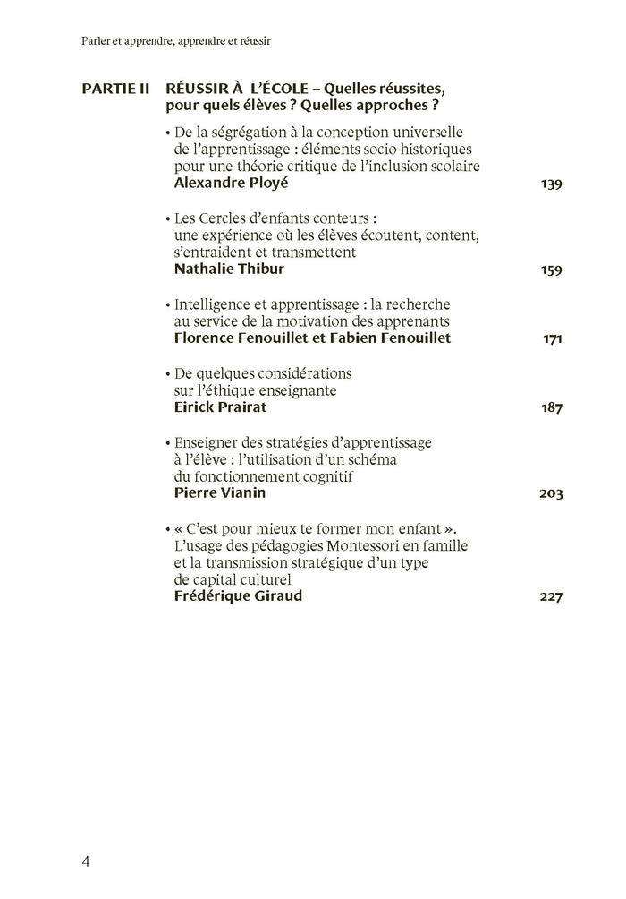 Parler et apprendre, apprendre et réussir