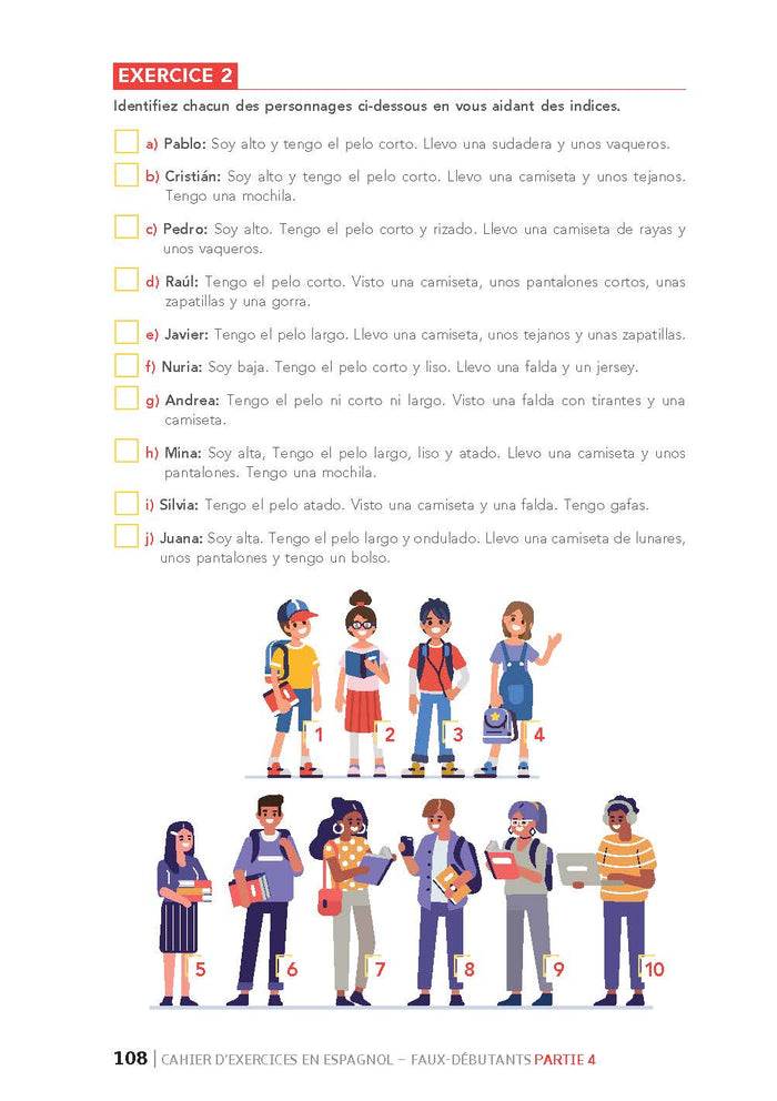 Cahier d'exercices en espagnol: Faux-débutants Niveaux A2-B1
