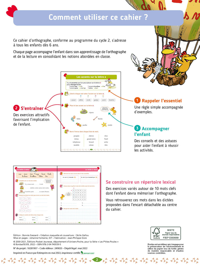 Cocorico je sais lire ! - Cahier d'orthographe avec les P'tites Poules