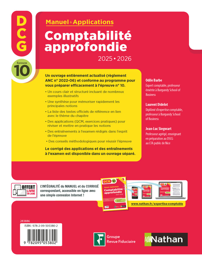 Comptabilité approfondie - DCG - Épreuve 10 - Manuel et applications - 2025-2026