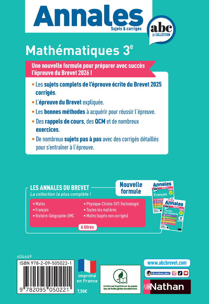 Annales Brevet 2026 Maths - Corrigé