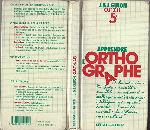 Apprendre l'orthographe, 5e