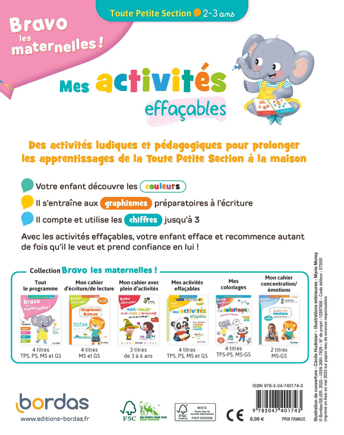 Bravo les maternelles - Mes activités effaçables - Toute Petite section