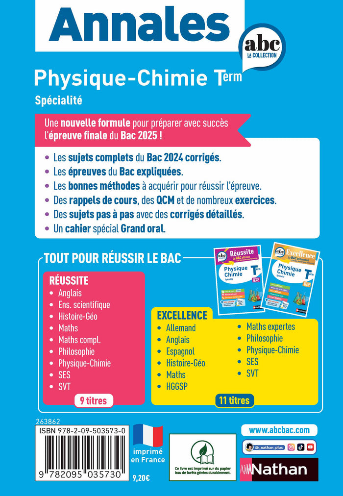 Annales Bac Physique Chimie Term. 2025 - Corrigé