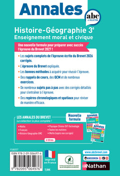 Annales Brevet Histoire Géographie Enseignement Moral et Civique 2027- Corrigé