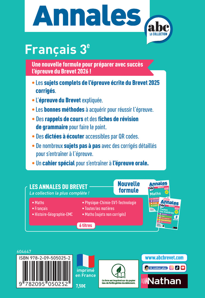 Annales Brevet Français 2026 - Corrigé