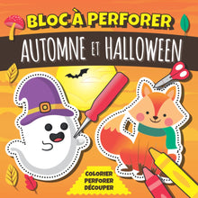 Bloc à Perforer Automne et Halloween: Dessins en pointillés à Colorier, Poinçonner et Découper | Livre de Poinçonnage pour Enfants dès 3 Ans Fille et Garçon