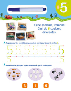 Disney - Cars  Mon cahier effaçable -  Je compte et j'écris les nombres (4-6 ans)