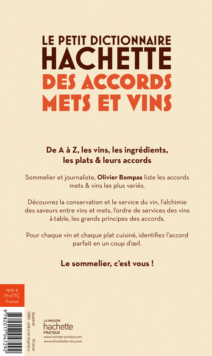 Le petit dictionnaire Hachette des accords mets et vins