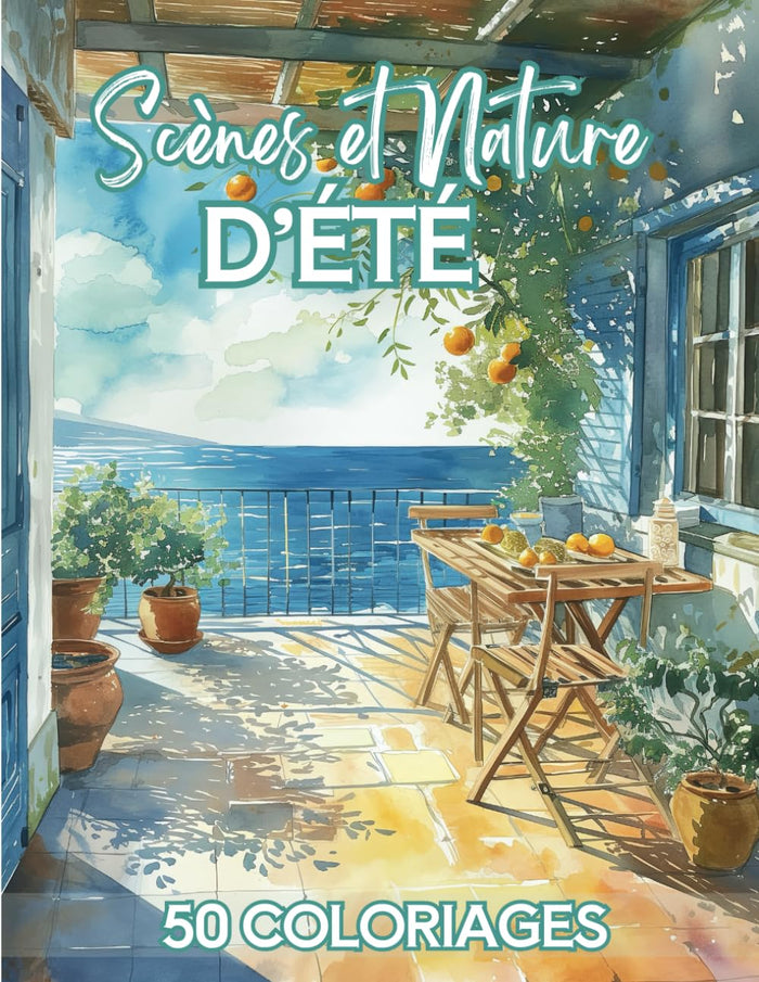 Scènes et Nature d'été: Livre de Coloriage Pour Adultes | 50 Dessins Inspirants de la Saison d'été célébrant l'abondance : paysages, fruits & fleurs ... Anti-Stress, Art-thérapie | 102 pages