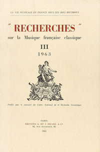 Recherches sur la musique française classique. Volume (03) III.