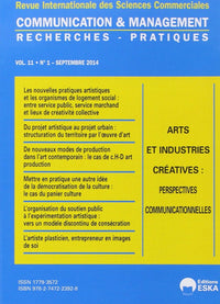 COMMUNICATION ET MANAGEMENT N1 VOL11 2014 ARTS ET INDUSTRIES CREATIVES