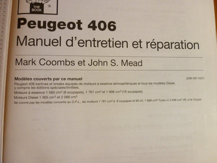 Peugeot, n° 406 : Manuel d'entretien et réparation auto - S, SL, SR, ST, SV, SVE, TD, TD75, TD90
