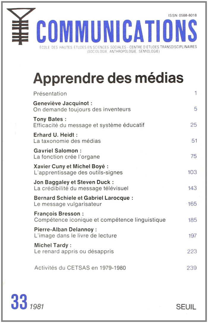 Communications, n° 33, Apprendre les médias