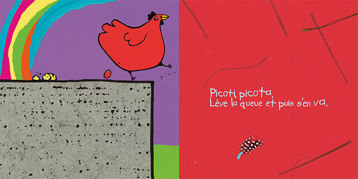 Une poule sur un mur