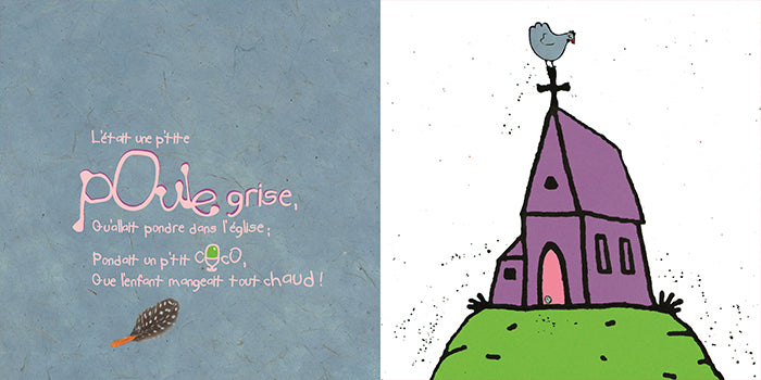 Une poule sur un mur