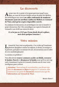 Escape game adultes Léonard de Vinci et l'arme diabolique