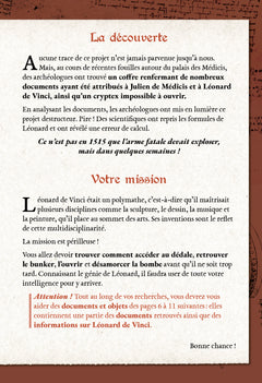 Escape game adultes Léonard de Vinci et l'arme diabolique