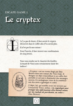 Escape game adultes Léonard de Vinci et l'arme diabolique