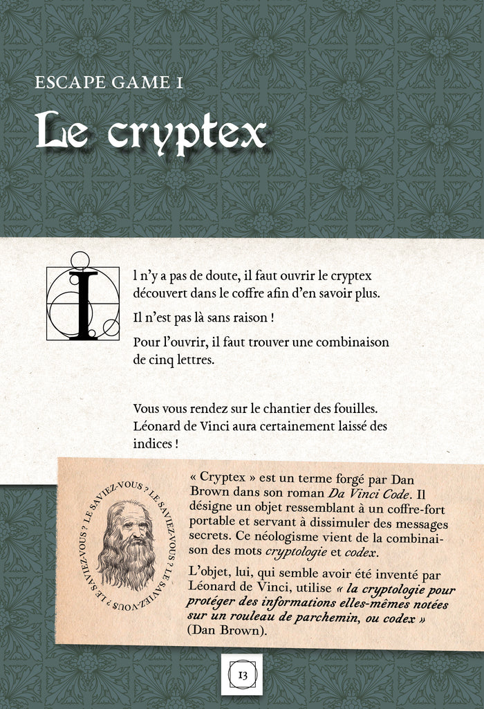 Escape game adultes Léonard de Vinci et l'arme diabolique