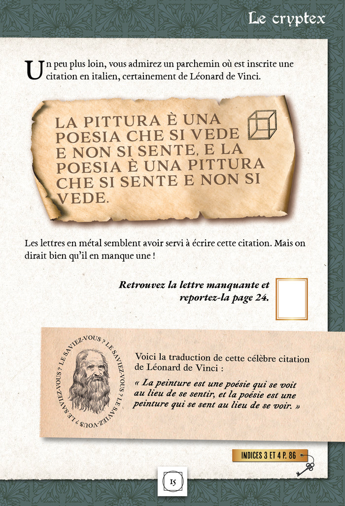 Escape game adultes Léonard de Vinci et l'arme diabolique