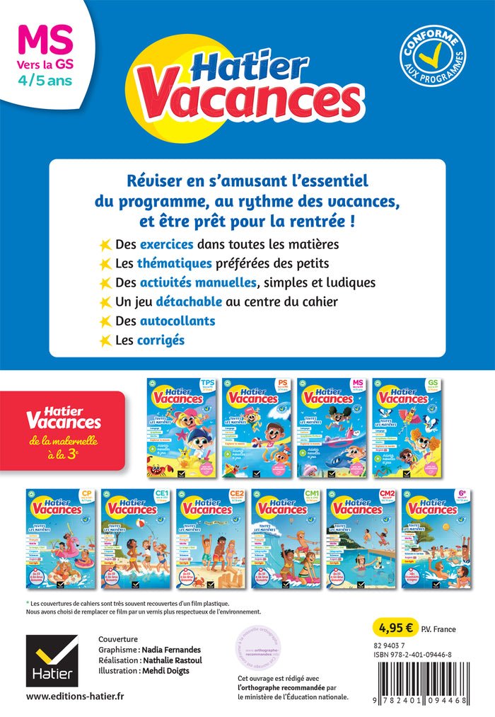 Hatier vacances - Cahier de vacances 2025 de la MS vers la GS 4/5 ans