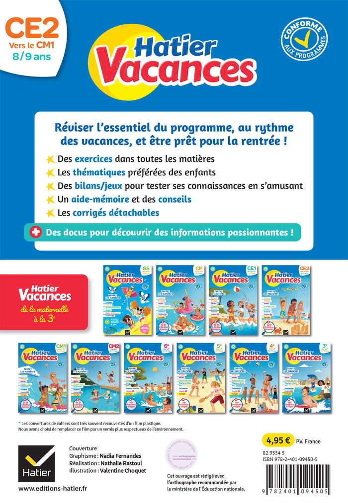 Cahier de vacances - Hatier vacances - Du CE2 vers le CM1 8/9 ans