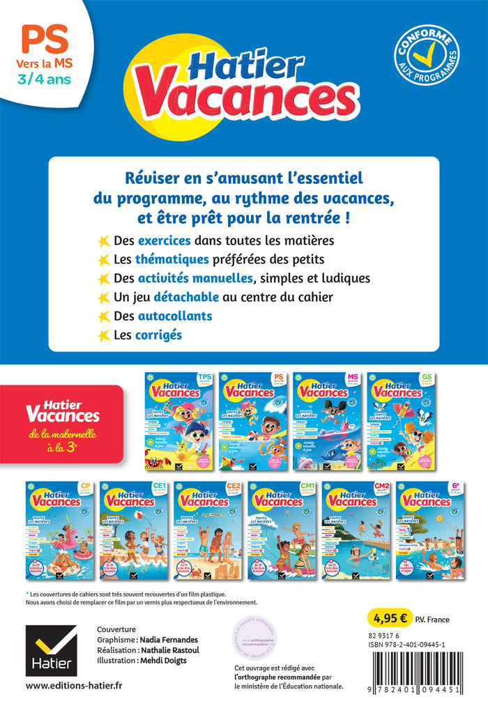 Cahier de vacances 2024 de la Petite section vers la Moyenne section 3/4 ans