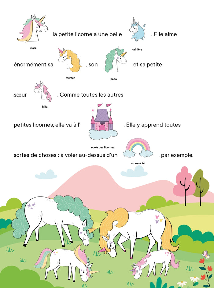 J'aime les licornes - Histoire à coller