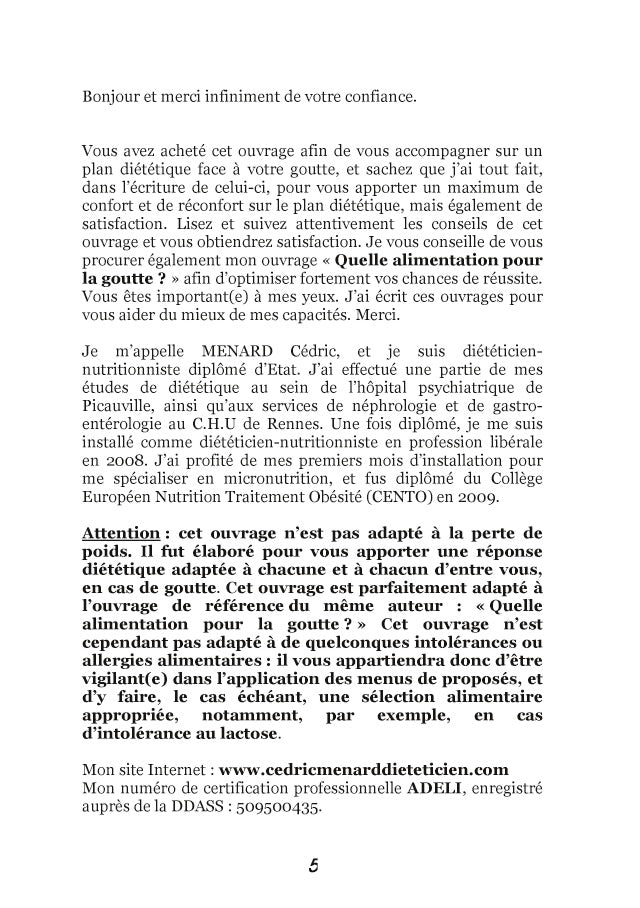 Recettes et menus pour la goutte