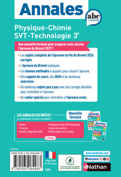 Annales Brevet Physique Chimie - SVT - Techno 2027 - Corrigé