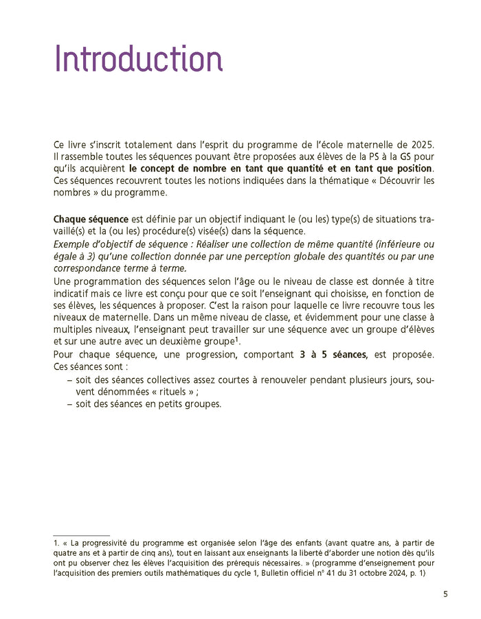 Enseigner le nombre à l'école maternelle PS, MS, GS