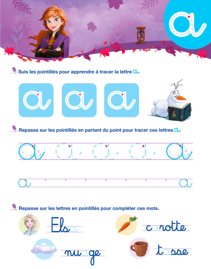 Disney - La Reine des neiges 2 - Mon cahier effaçable - J'écris les lettres minuscules