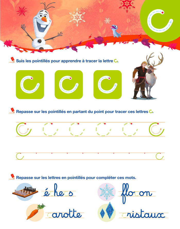 Disney - La Reine des neiges 2 - Mon cahier effaçable - J'écris les lettres minuscules