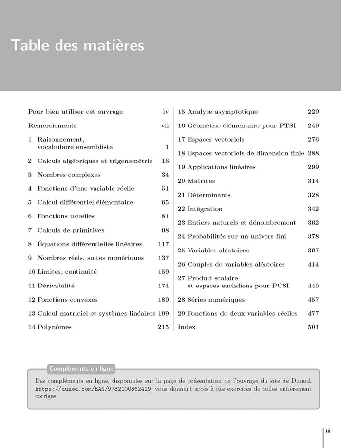 Maths PCSI-PTSI - Méthodes et exercices - 7e éd.