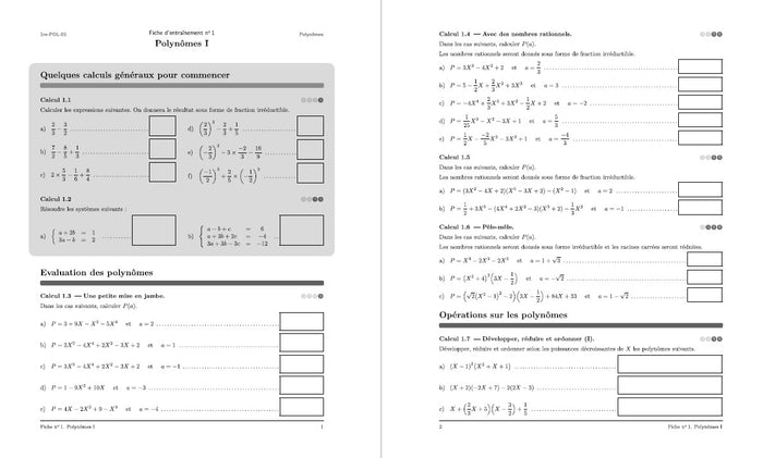 Cahier de calcul en maths 1re