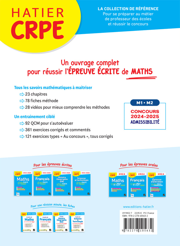 Mathématiques - CRPE 2024-2025 - Epreuve écrite d'admissibilité