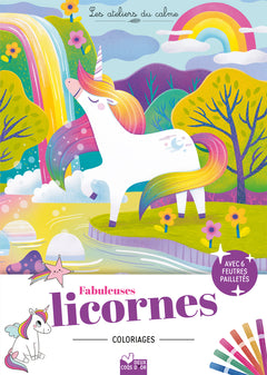 Coloriages Fabuleuses licornes - pochette 6 feutres pailletés