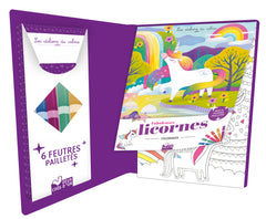 Coloriages Fabuleuses licornes - pochette 6 feutres pailletés