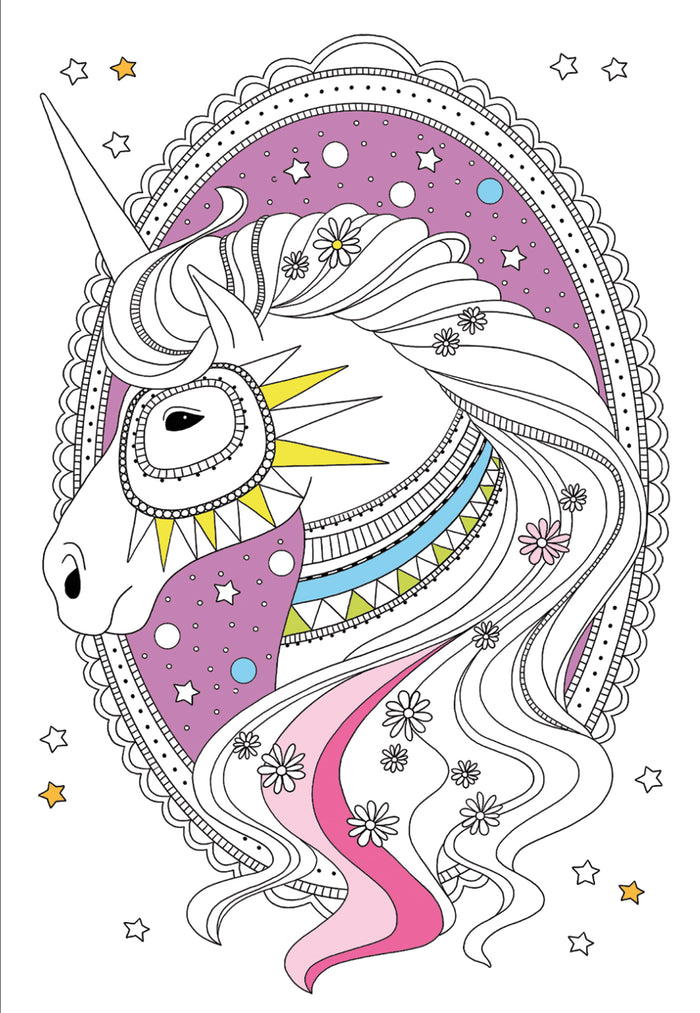 Coloriages Fabuleuses licornes - pochette 6 feutres pailletés